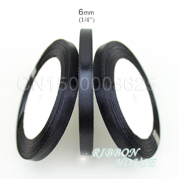 (25 Yards/Roll) 1/4' (6mm) Bla - огляд і ціна Ribbon Wired Satin